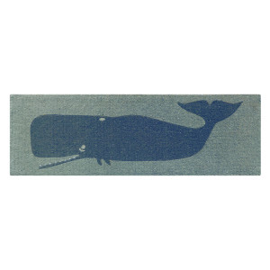 Natural coir long doormat featuring a printed whale design